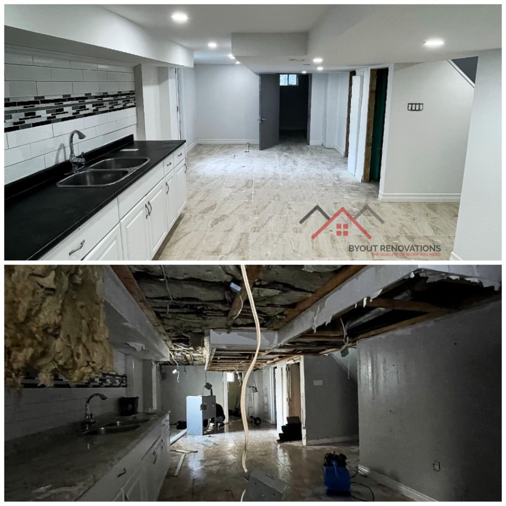 Basement before and after renovation by Byout Renovations in Niagara